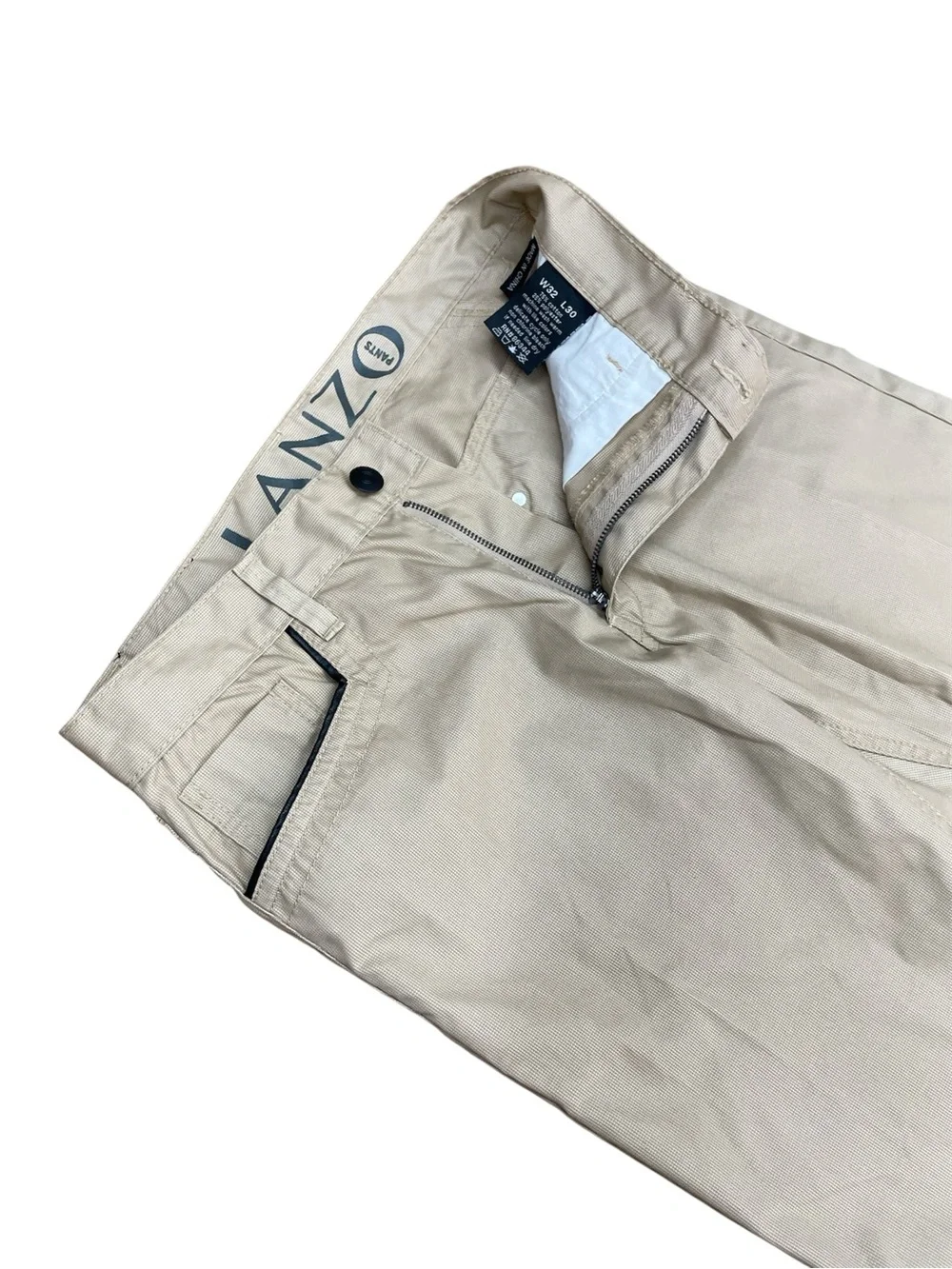 LANZO Men’s Beige Straight Leg Pants W32 L30 Y2K Minimalist Casual Trousers